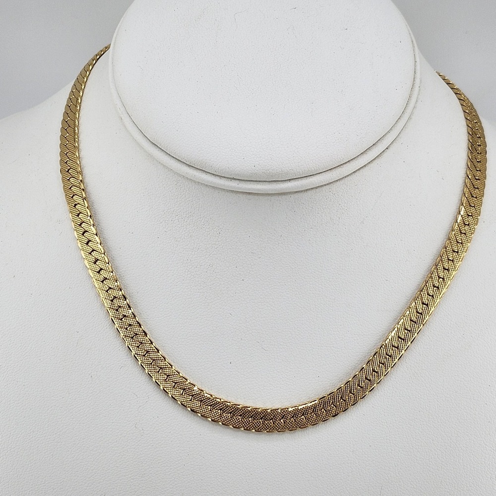 Vintage Monet Gold Tone Flat Herringbone Choker‎ Necklace READ